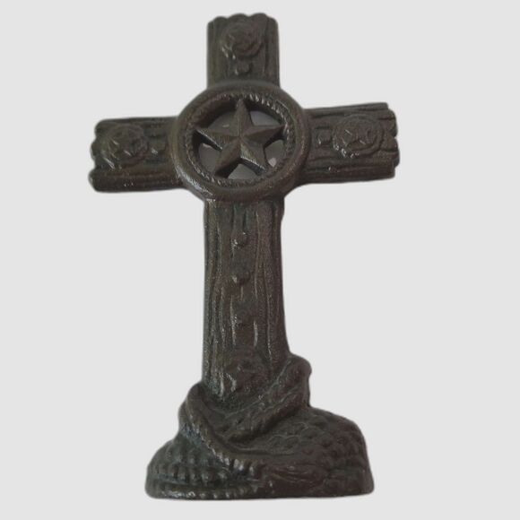 Cast Iron Western Cross / Iron Rope Cross Cowboy Cross / Metal Cross 6"H x 4"W - Picture 1 of 6